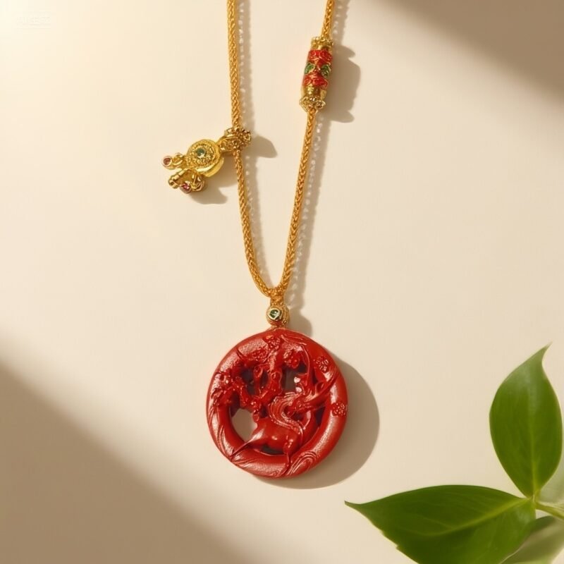 H38:A deer flower blooms cinnabar card
