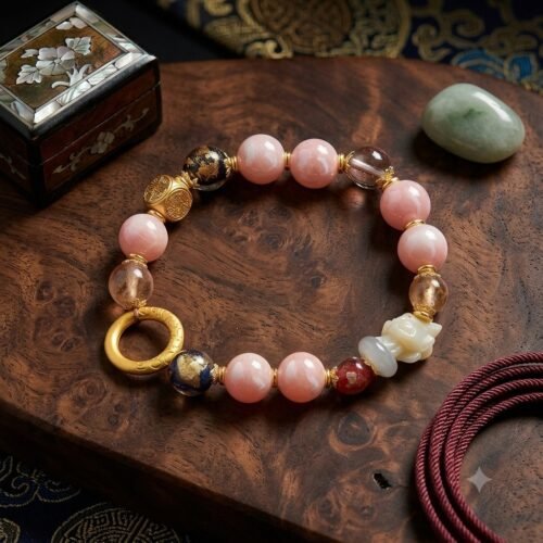 H168 Bracelet: Pink Porcelain Green Fox with Ash